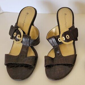 Etienne Aigner Brown with Gold Accents Backless Sandal Size 7.5